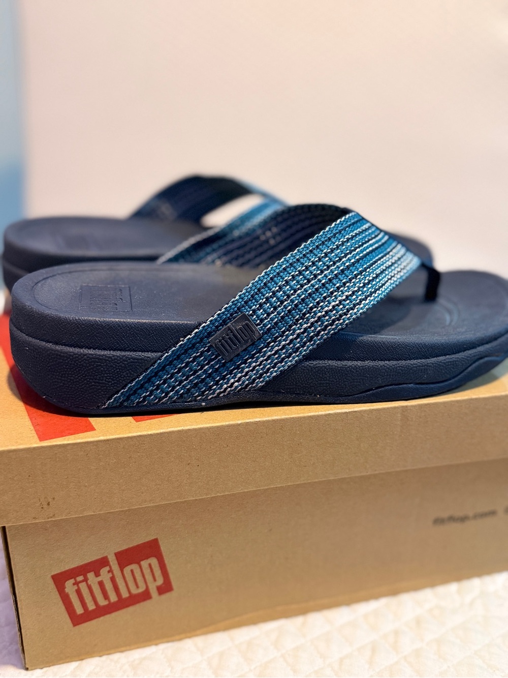 Fitflop Navy and Light Blue Woven Strap Flip Flops